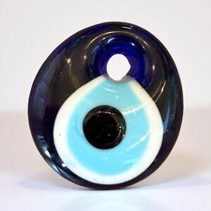 Evil Eye Amulet Pendant Cobalt Blue Glass Art Handblown White Protection